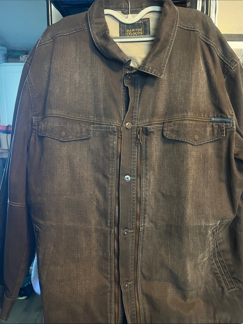 Marithe Francois Girbaud Men's Dark Brown Utility Shirt Jacket